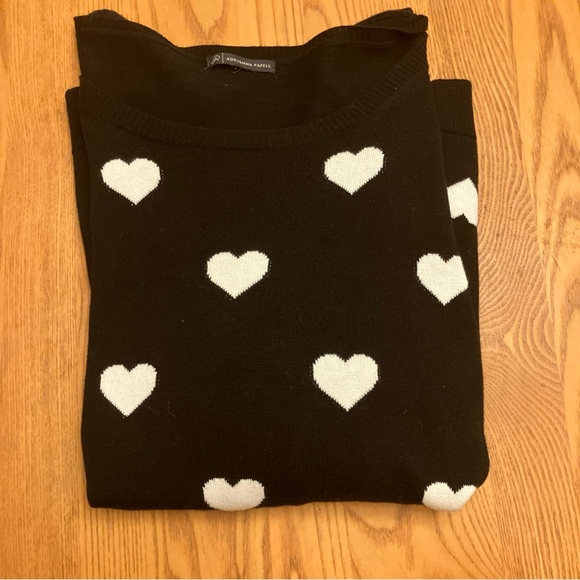 Adrianna Papell Black cotton Sweater with White Heart Design woman’s size large - Picture 4 of 7